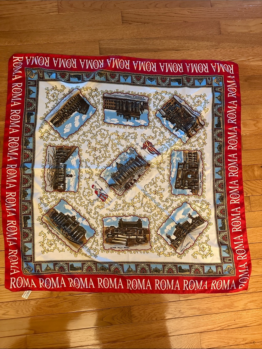Rome Roma landmark scarf from Italy, features all the landmarks, polyester
